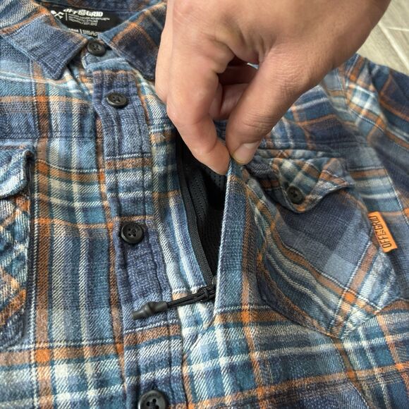 Off The Grid Destroyer Flannel Shirt Mens XXL Blue Plaid Button Up - Picture 5 of 12